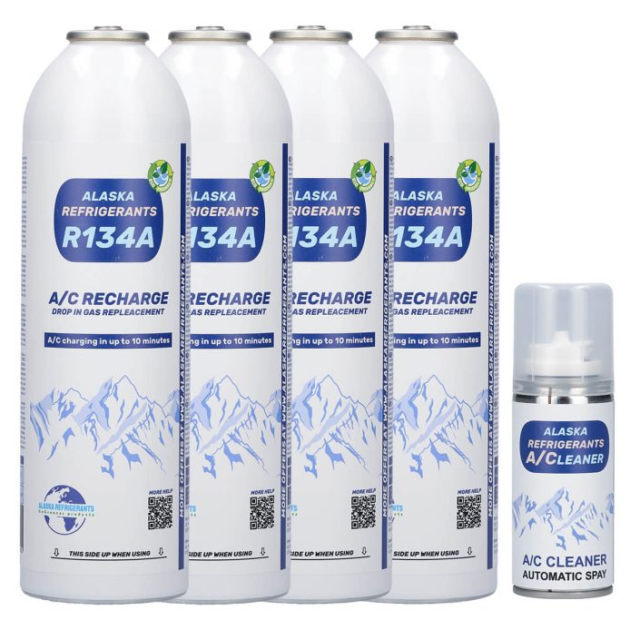 4 x refrigerante sostitutivo R134a per veicoli (Spray pulizia AC in omaggio)
