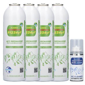 4 x refrigerante sostitutivo R1234yf per veicoli (Spray pulizia AC in omaggio)