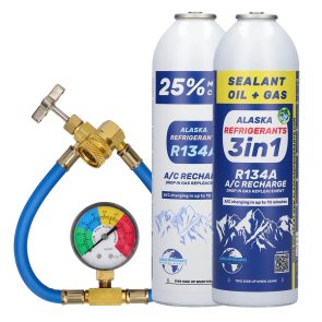 1 x +25% HC 134a (gas sostitutivo R134), 1 x 3in1 HC 134a (gas sostitutivo R134), tubo e manometro