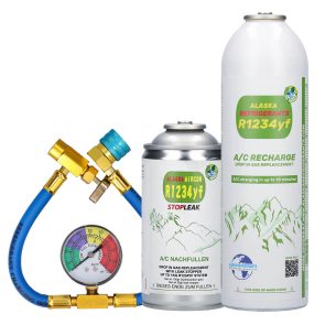 Refrigerante sostitutivo R1234yf per veicoli + sigillante + tubo e manometro